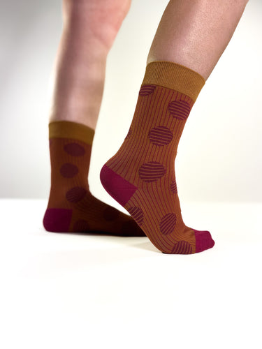 AUBURN - Chaussettes Côtelées à Pois Terracotta