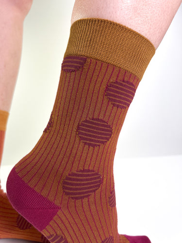 AUBURN - Chaussettes Côtelées à Pois Terracotta