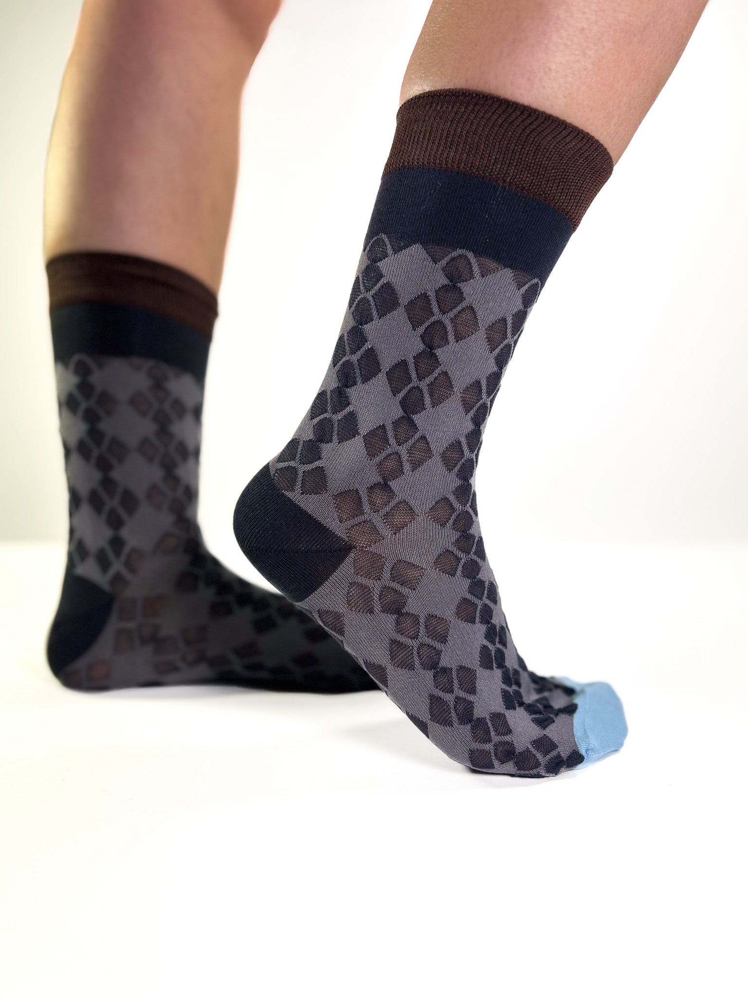 DIAMOND - Chaussettes Transparentes à Losanges Noir & Gris