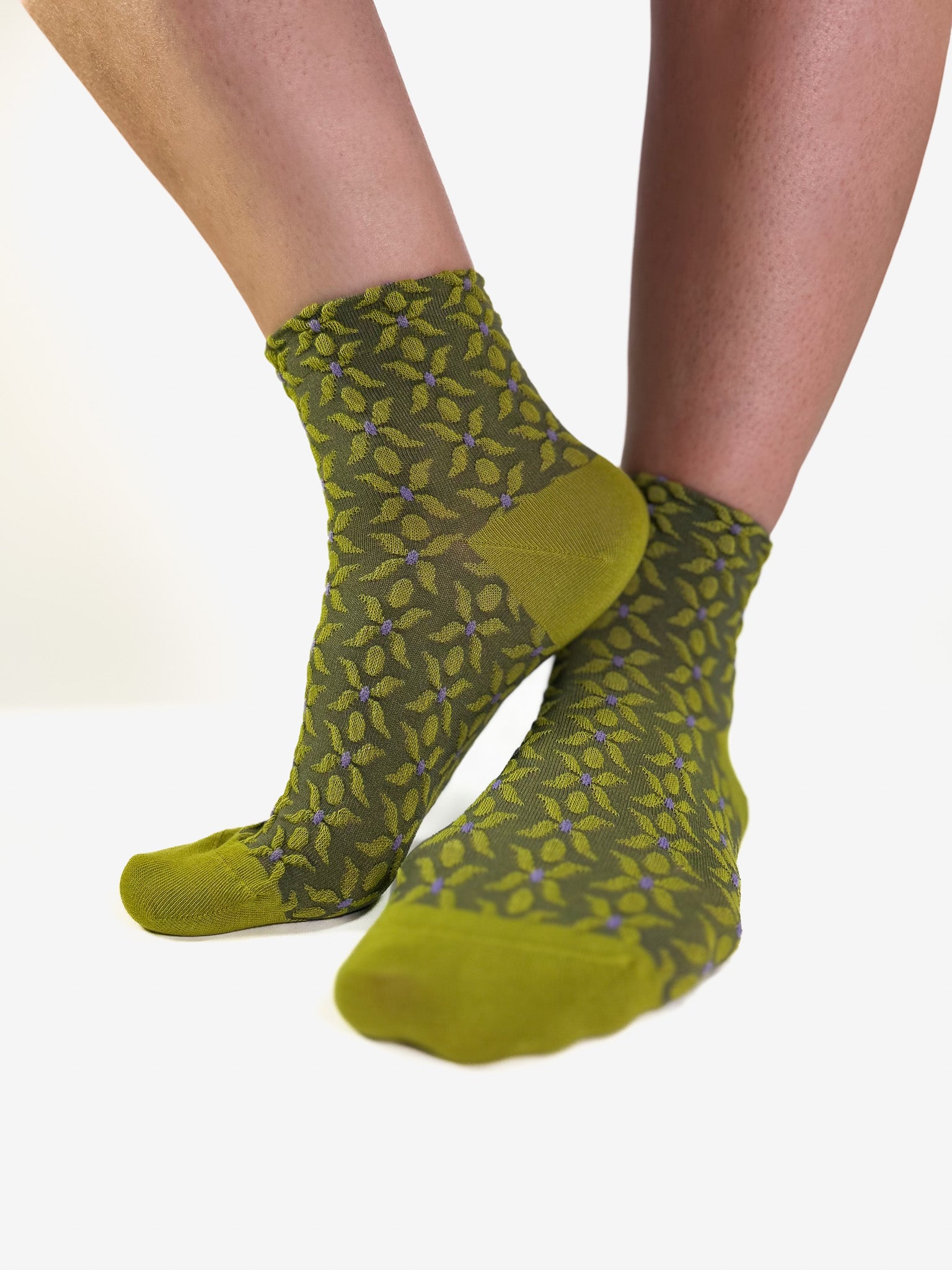 HOPPER - Chaussettes Florales Stylisées Vert Olive