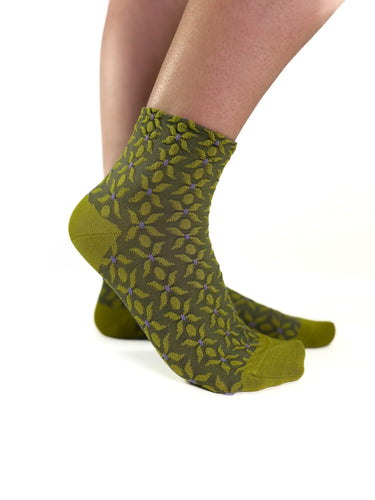 HOPPER - Chaussettes Florales Stylisées Vert Olive