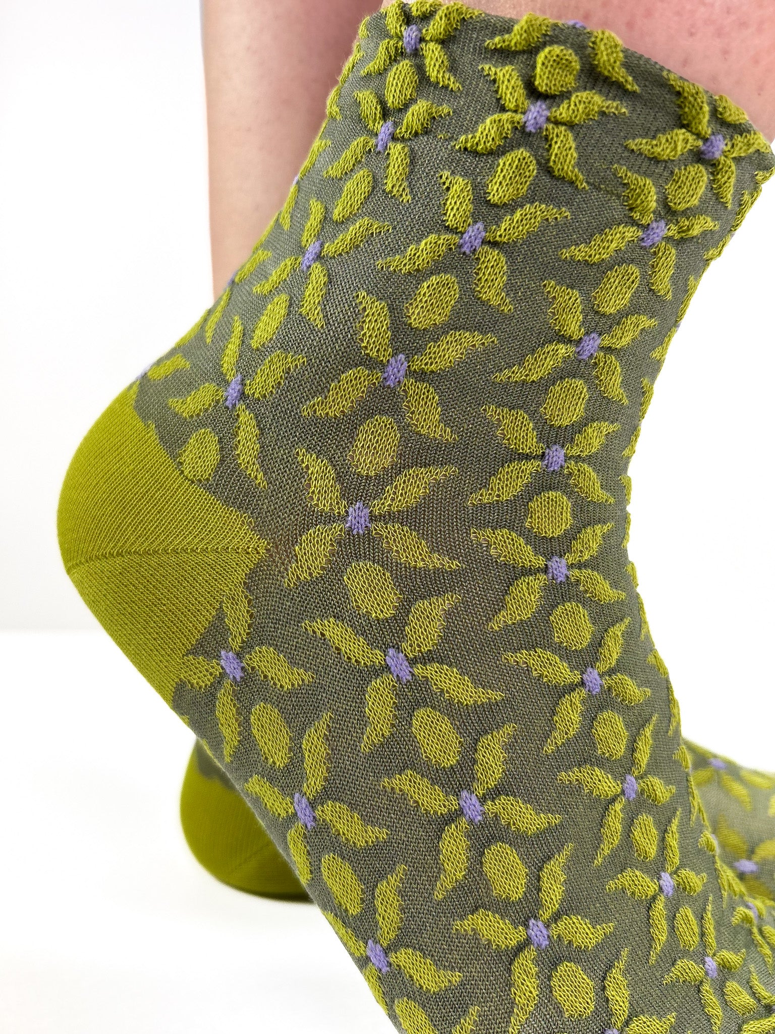 HOPPER - Chaussettes Florales Stylisées Vert Olive