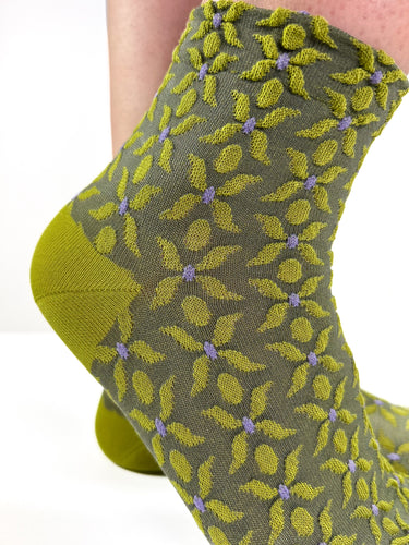 HOPPER - Chaussettes Florales Stylisées Vert Olive