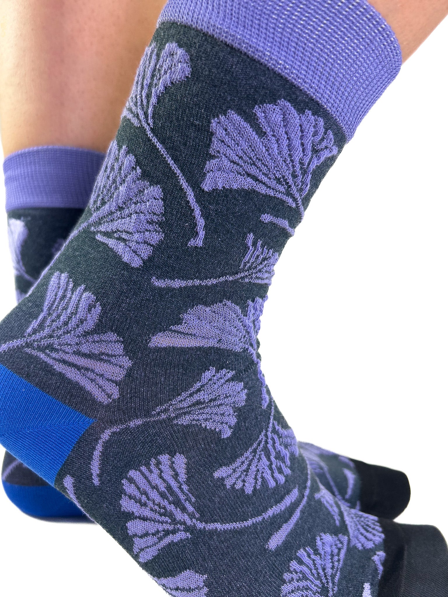 PALM - Chaussettes à Motif Floral Bleu Marine & Mauve