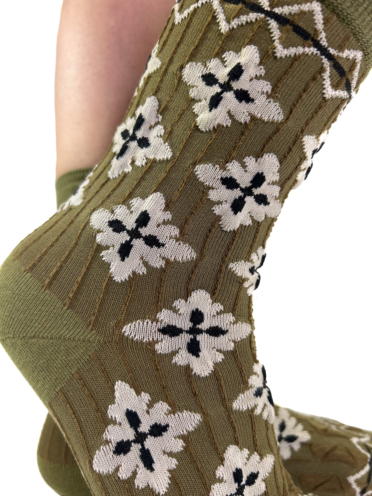 SQUARE - Chaussettes Graphiques Kaki, Crème & Noir
