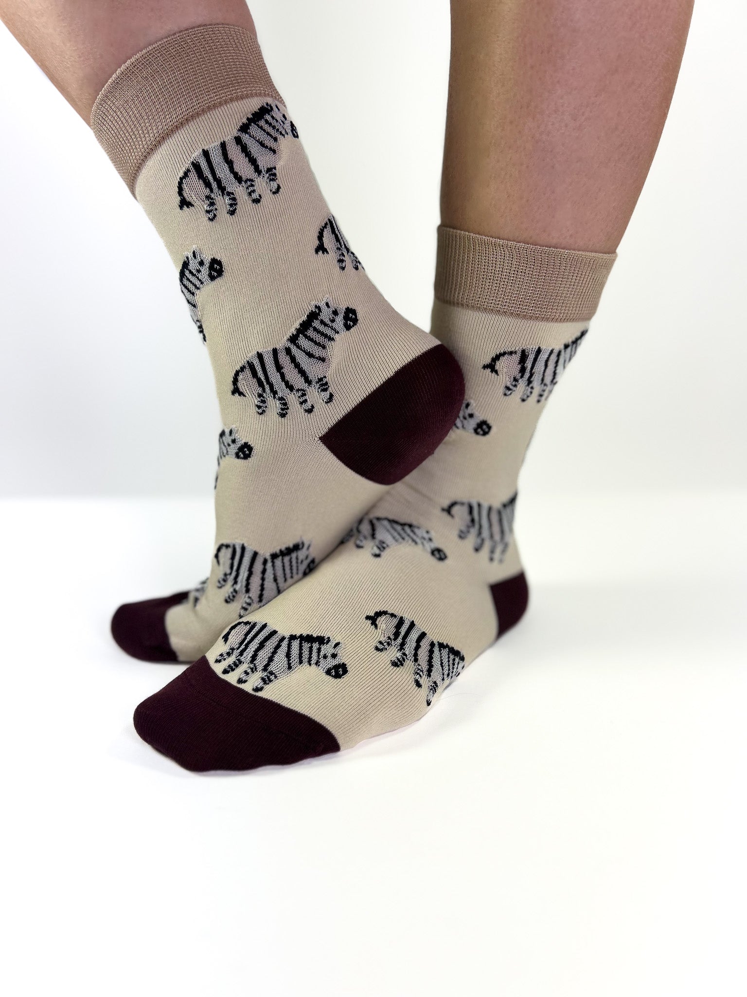 ZÉBRA - Chaussettes Fantaisie Crème & Imprimé Zèbre