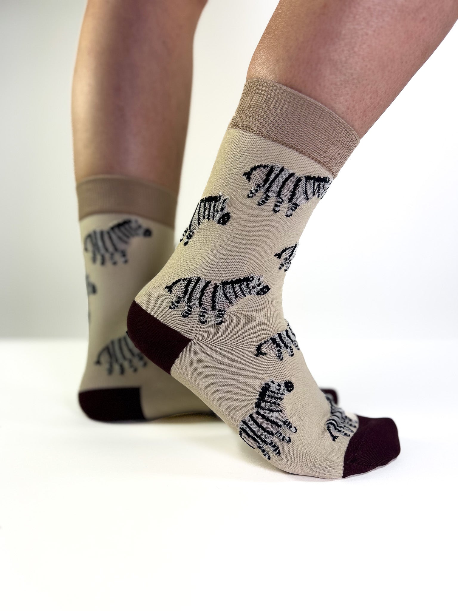 ZÉBRA - Chaussettes Fantaisie Crème & Imprimé Zèbre