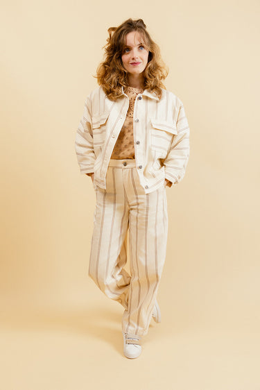 VICKI - Pantalon Balloon Beige à Double Rayures