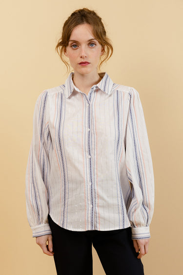 CHARLIE - Chemise Blanche à Rayures Brodées