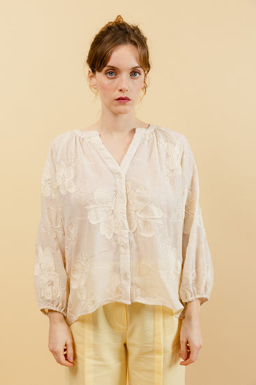VIOLETTA - Chemise Ivoire à Motif Floral Brodé