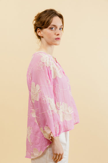 VIOLETTA - Chemise Rose à Motif Floral Brodé