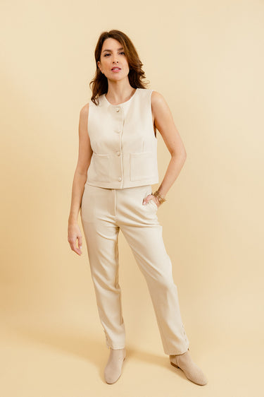 JASMINA - Veste Courte Sans Manches Femme Ivoire