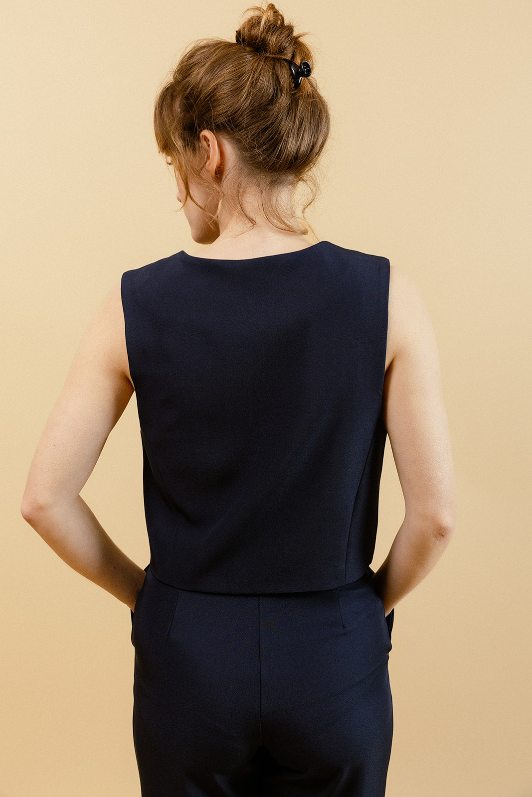 JASMINA - Veste Courte Sans Manches Femme Marine