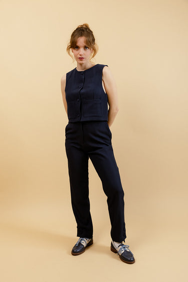 JASMINA - Veste Courte Sans Manches Femme Marine