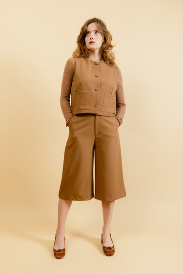 JASMINA - Veste Courte Sans Manches Femme Couleur Tabac