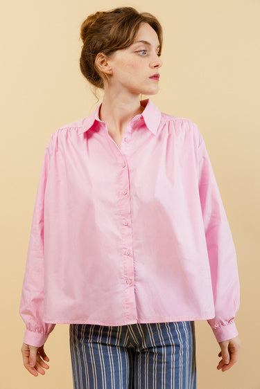 CARLOTA – Chemise Unie Rose avec Col Français