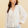 YOLÈNE - Blouse Unie Blanche à Col V et Froufrous