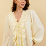 YOLÈNE - Blouse Unie Jaune à Col V et Froufrous