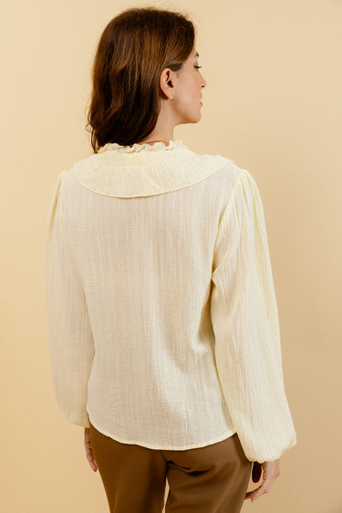 YOLÈNE - Blouse Unie Jaune à Col V et Froufrous