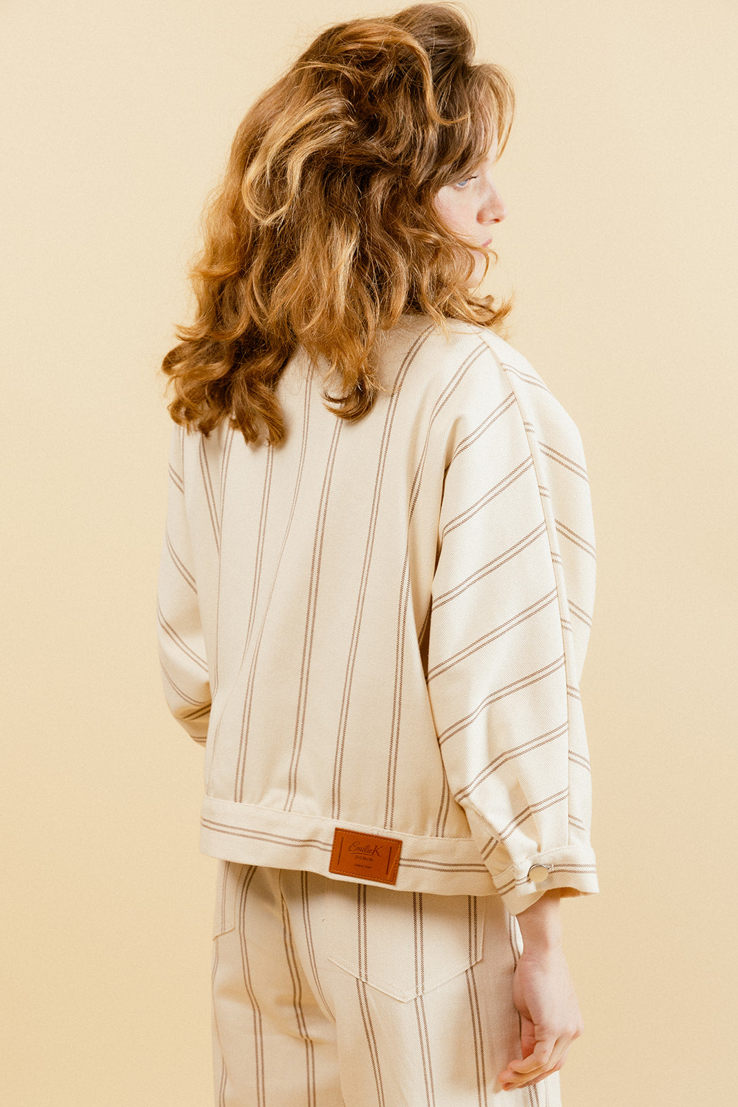 HAYLEY - Veste Manches 3/4 à Rayures Beige