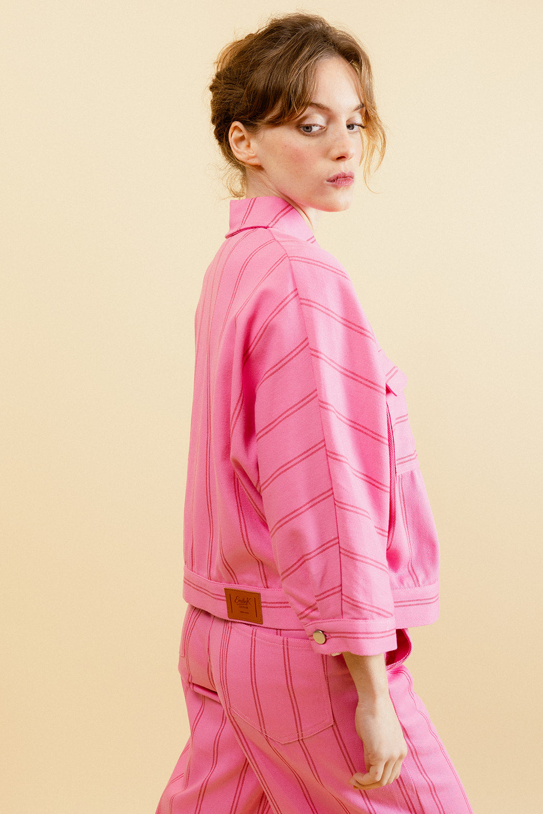 HAYLEY - Veste Manches 3/4 à Rayures Rose