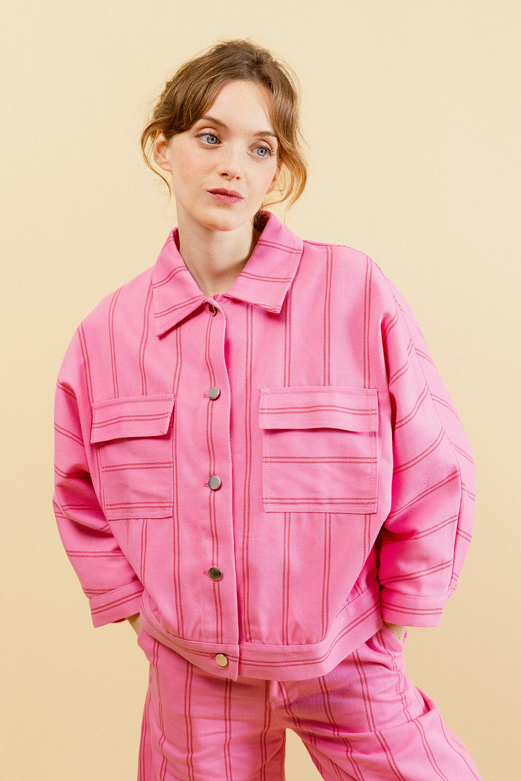 HAYLEY - Veste Manches 3/4 à Rayures Rose