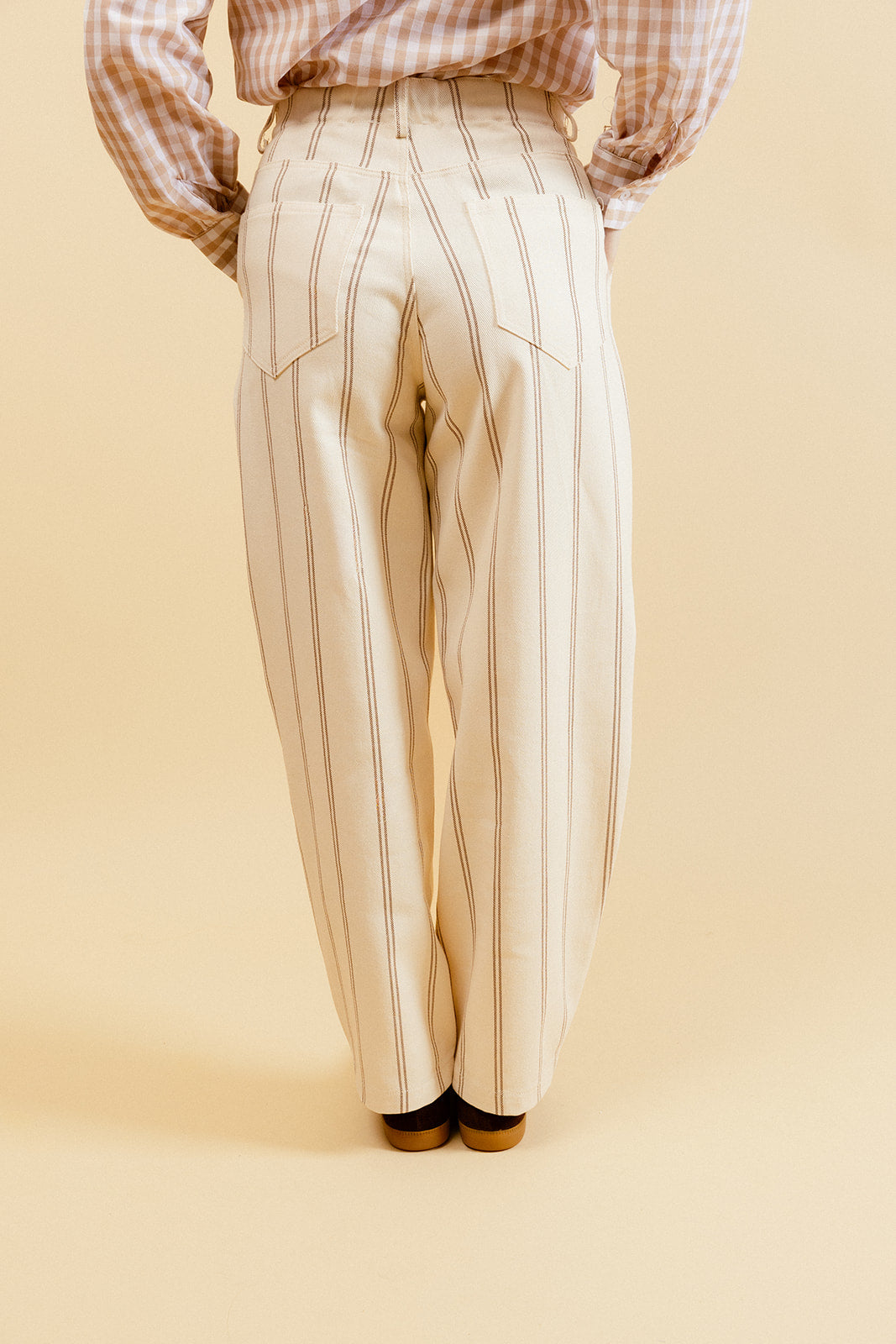 VICKI - Pantalon Balloon Beige à Double Rayures