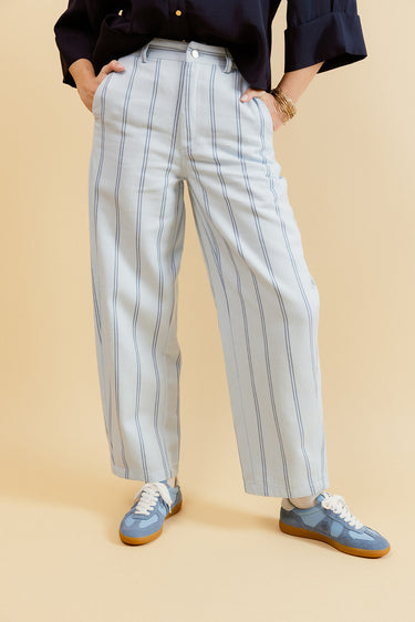 VICKI - Pantalon Balloon Ciel à Double Rayures