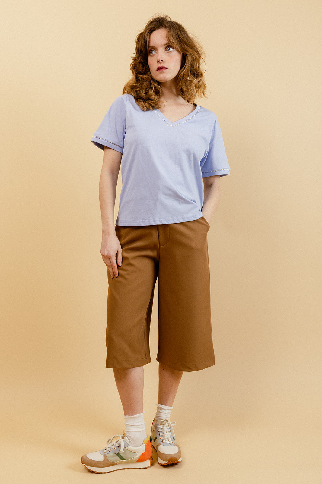 LILLIAN - T-shirt Col V Bleu