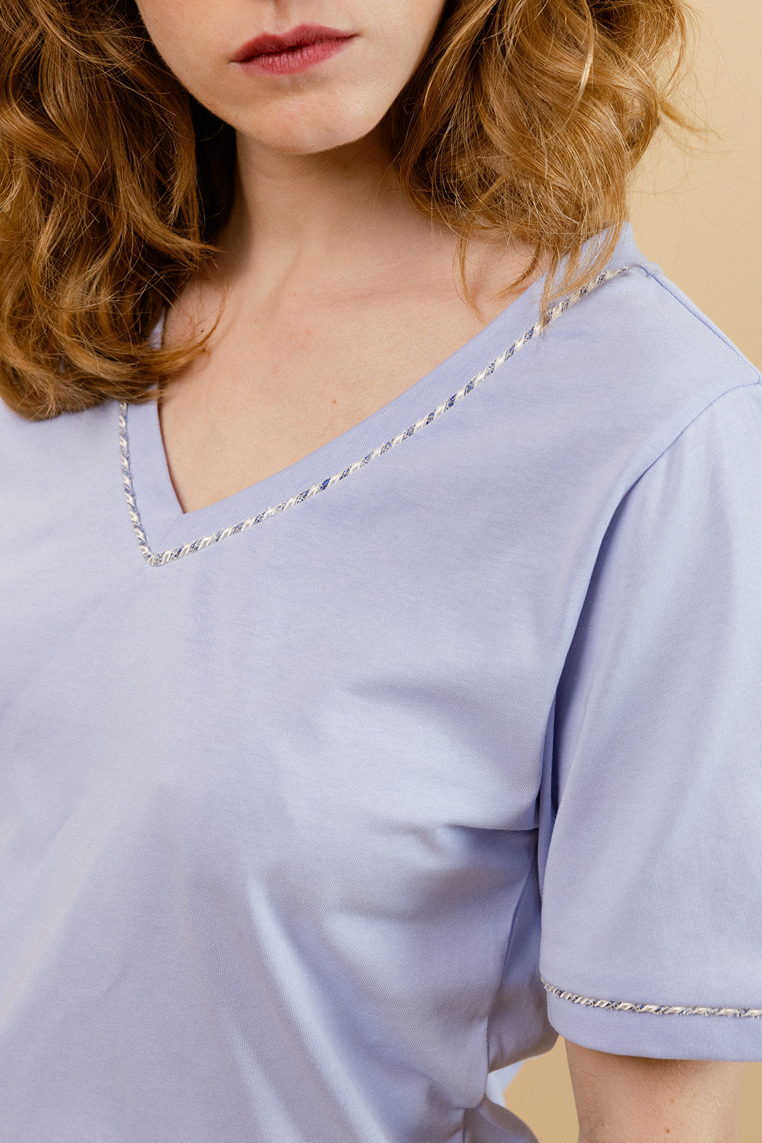 LILLIAN - T-shirt Col V Bleu