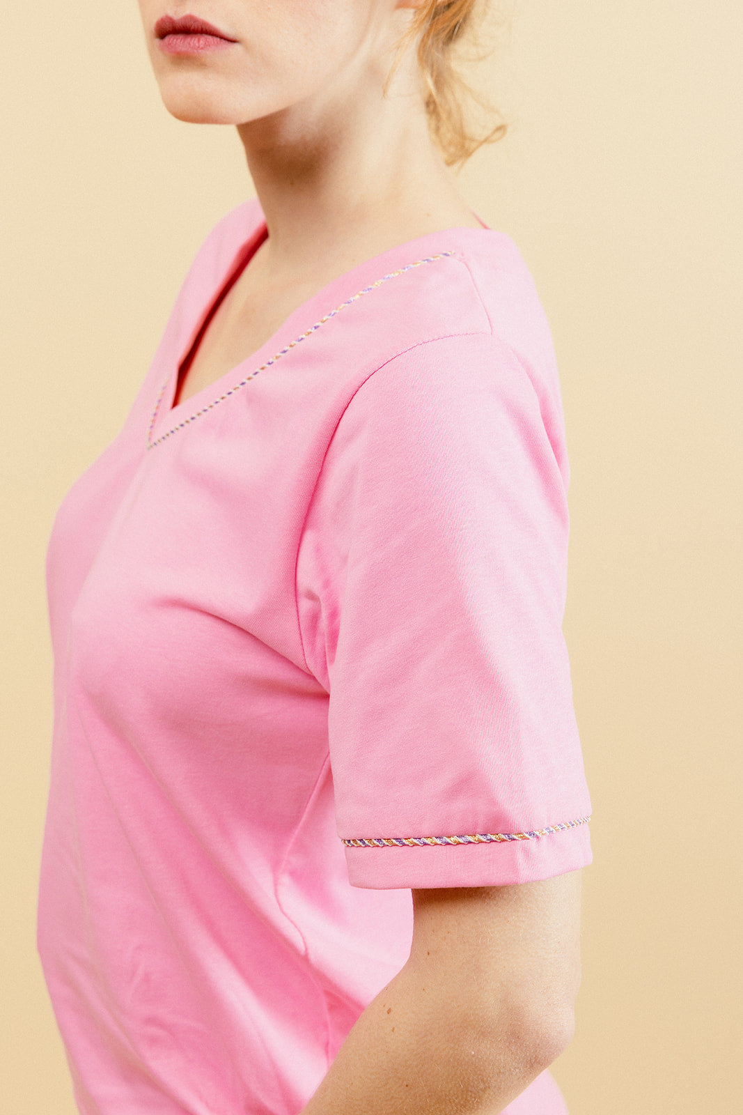 LILLIAN - T-shirt Col V Rose