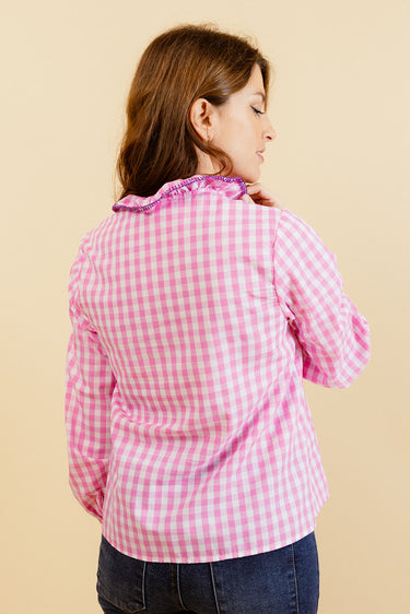 ISOBEL – Chemise Motif Vichy Rose avec Broderies