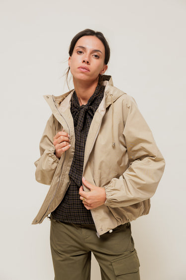 VELIANE - Parka Forme Balloon Beige à Capuche