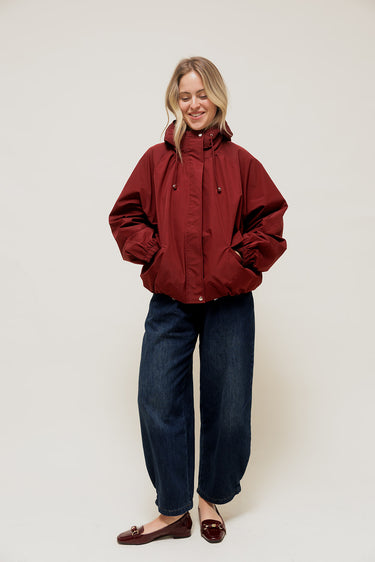 VELIANE - Parka Forme Balloon Bordeaux à Capuche