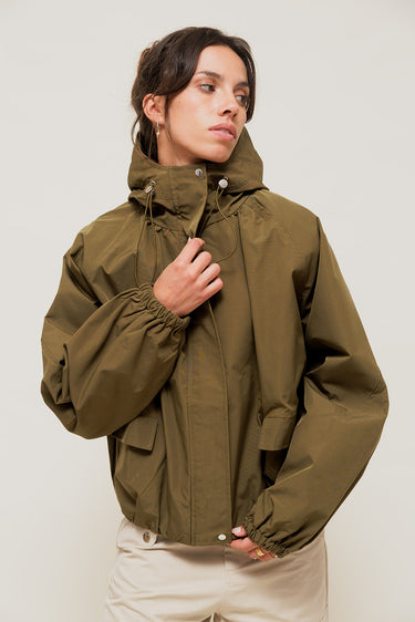 VELIANE - Parka Forme Balloon Kaki à Capuche
