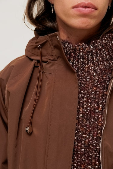 VELIANE - Parka Forme Balloon Marron à Capuche