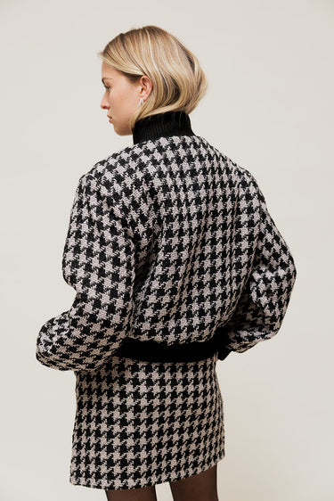 MELORYA - Manteau Court Forme Bomber en Tweed Pied-de-Poule