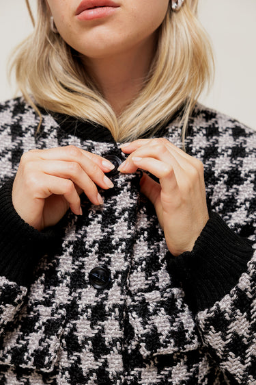 MELORYA - Manteau Court Forme Bomber en Tweed Pied-de-Poule