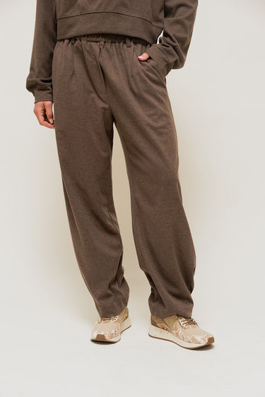 SELORIAH - Pantalon Coupe Large en Maille Sweat Marron