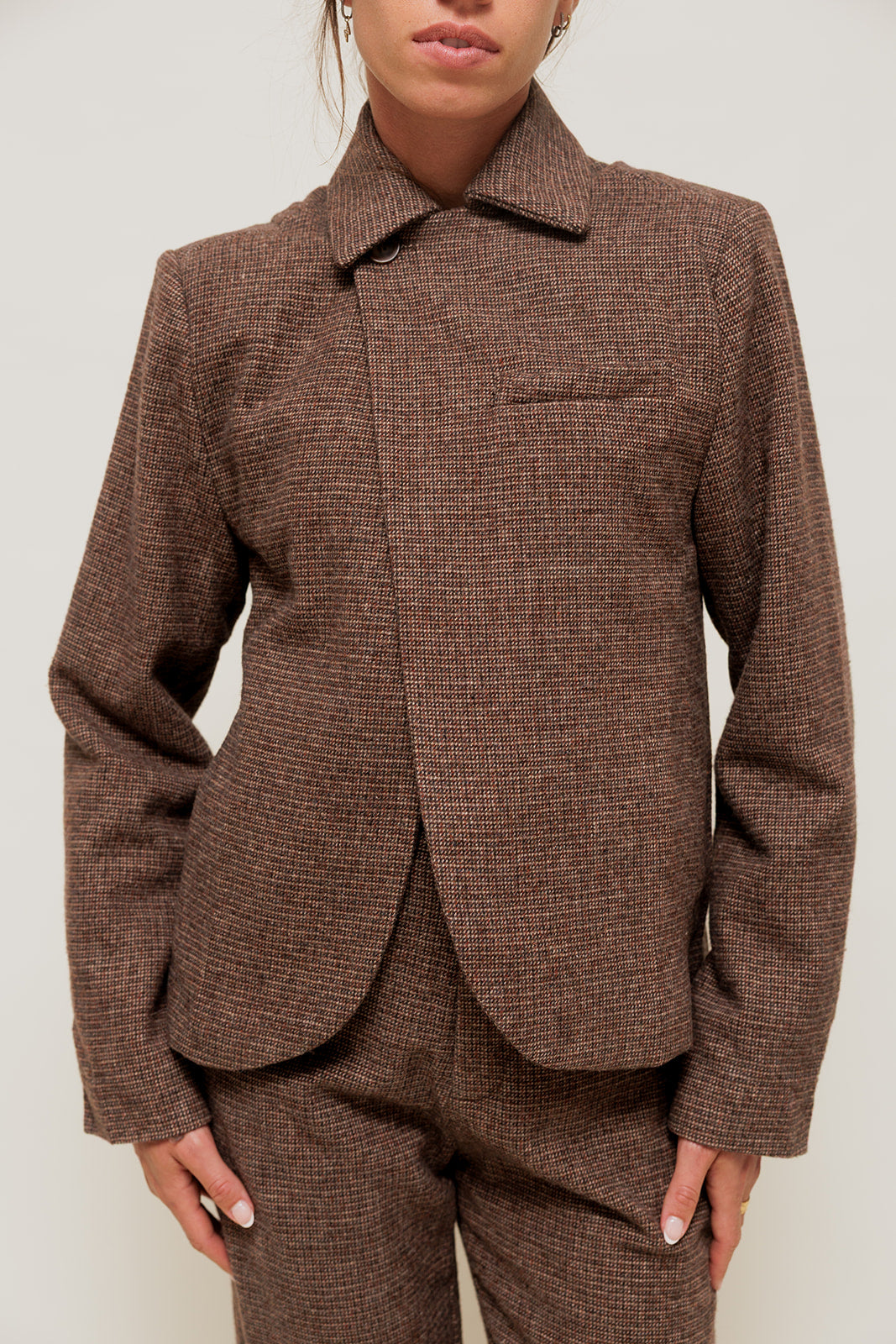 ALYNE - Blazer Coupe Droite en Chevron Marron