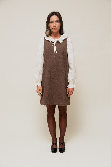 ALYONA - Robe Courte en Chevron Marron