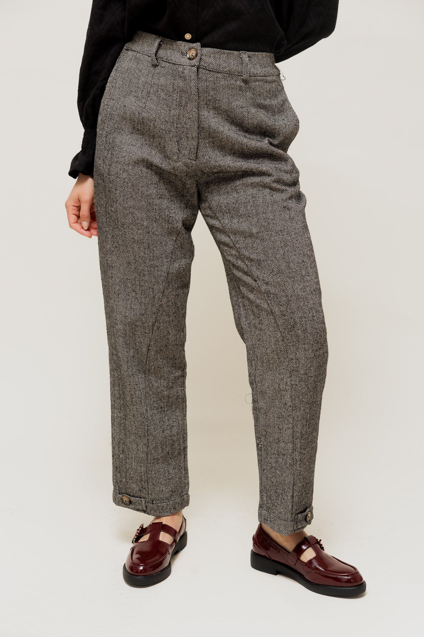 EVANIA - Pantalon Droit Motif Chevron