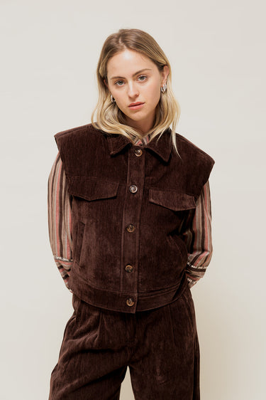 LIORINA - Veste Sans Manches Effet Velours Chocolat