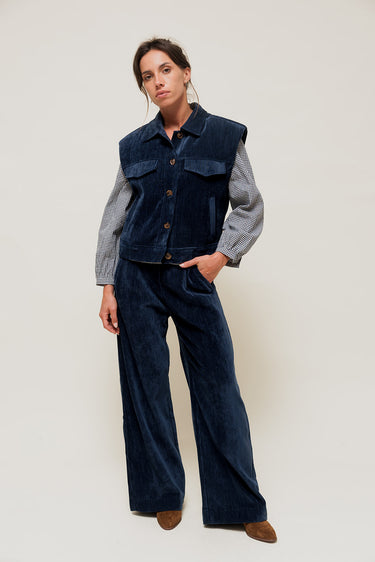 LIORINA - Veste Sans Manches Effet Velours Bleu