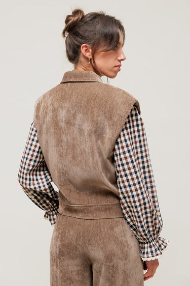 LIORINA - Veste Sans Manches Effet Velours Taupe