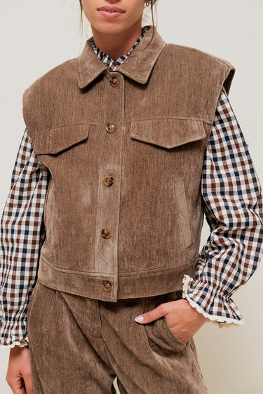 LIORINA - Veste Sans Manches Effet Velours Taupe