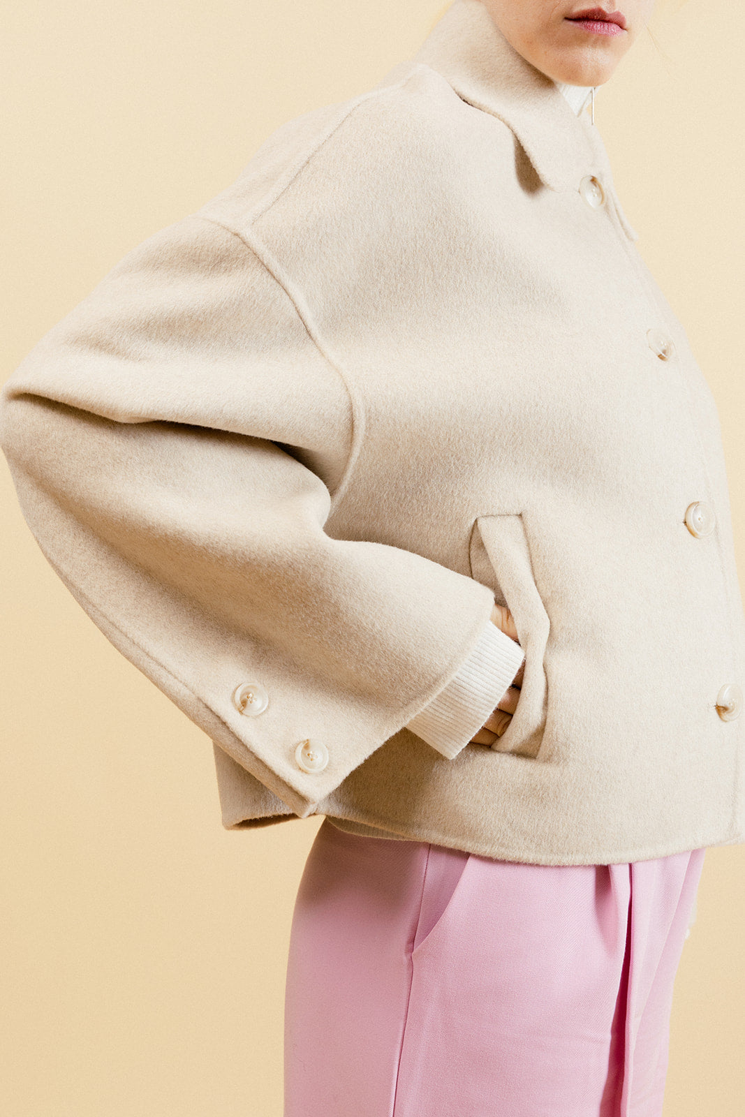 EMY - Manteau Court Oversize Beige