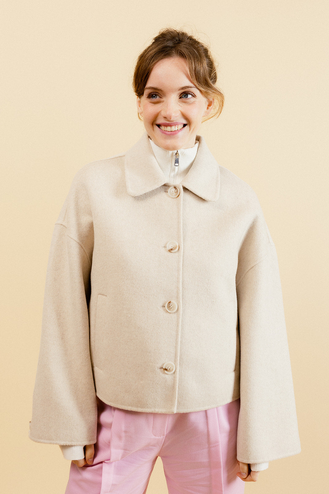 EMY - Manteau Court Oversize Beige 