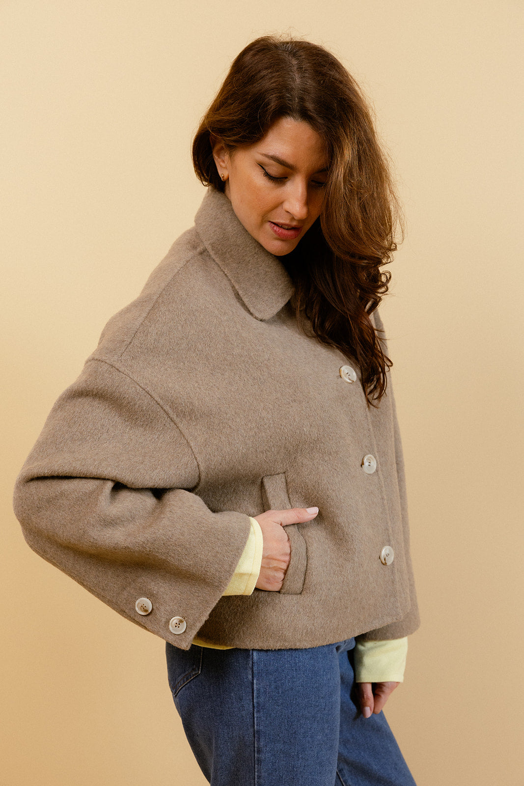 EMY - Manteau Court Oversize Camel