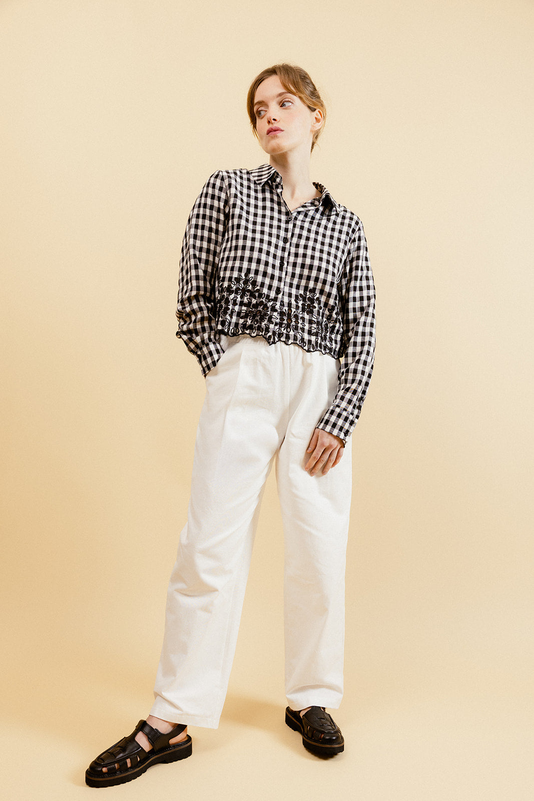 HAROLD - Pantalon Balloon Blanc Taille Élastiquée